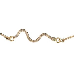 Gold Tone Crystal Pavé Snake Bracelet Green Eye Serpent Adjustable Chain